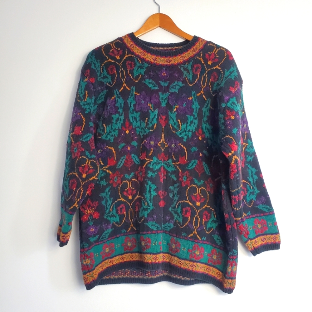 Lands End 90's Ornate Crew Neck Sweater
